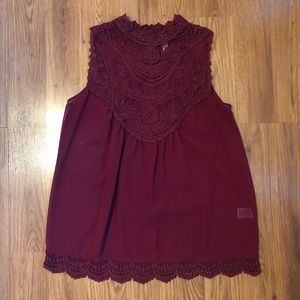 Maroon Lace Sleeveless Blouse